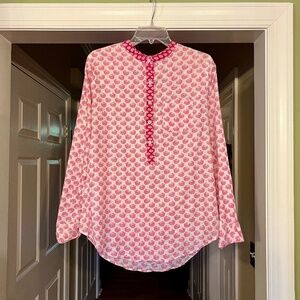 EUC Madison Mathews Pink & White Paisley Tunic Top Blouse Shirt Size MEDIUM